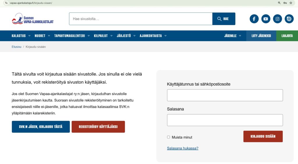 Kirjaudu joko SVK:n jäsenenä tai rekisteröidy käyttäjäksi
